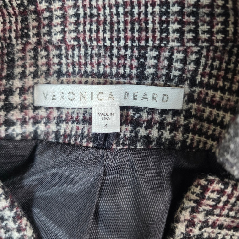 Veronica Beard Cutaway Up-Collar Plaid Dickey Blazer Wool Blend Burgundy gray 4 - Picture 4 of 11